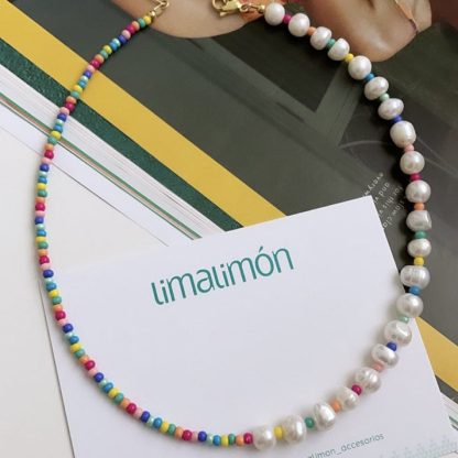 Colorful Beads Stitching Natural Freshwater Pearl Necklace - Image 2