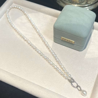 Freshwater pearl necklace	,	plated with silver/zircon	,	Pearl Size :	5-6mm	,	Pearl Necklace Length :	50cm	(	MJ-2016	)