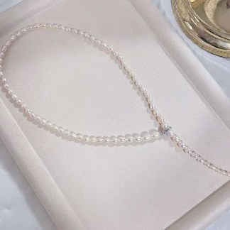 Freshwater pearl necklace	,	plated with silver/zircon	,	Pearl Size :	3-7mm	,	Pearl Necklace Length :	50cm	(	MJ-2017	)