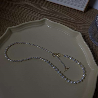 Freshwater pearl necklace	,	plated with 18k gold	,	Pearl Size :	3-7mm	,	Pearl Necklace Length :	50cm	(	MJ-2019	)