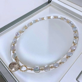 Freshwater baroque pearl necklace	,	plated with 18k gold	,	Pearl Size :	10-12mm	,	Pearl Necklace Length :	45cm	(	MJ-2020	)