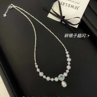 Freshwater pearl necklace	,	S925 silver/zircon	,	Pearl Size :	3-8mm	,	Pearl Necklace Length :	40+5cm	(	MJ-2023	)