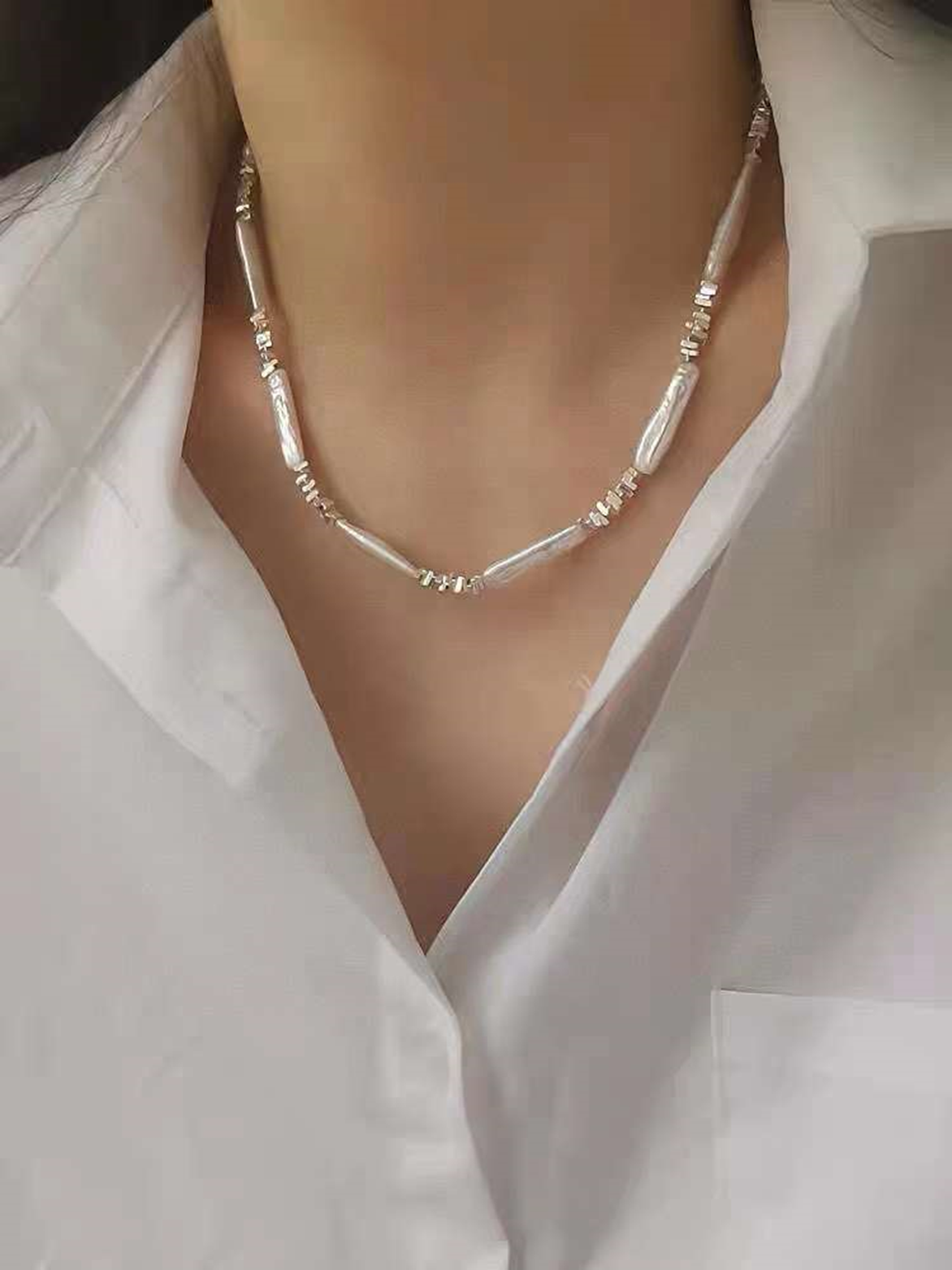 Freshwater baroque necklace , S925 silver , Pearl Size : 2-18mm , Pearl Necklace Length : 40+5cm ( MJ-2025 )