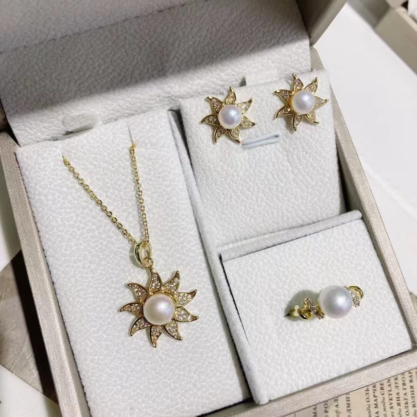 Freshwater pearl jewelry set , plated with18k gold , Pearl Size : 6-8mm , Pearl Necklace Length : adjustable/40+5cm ( MJ-2242 )