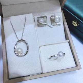 freshwater pearl jewelry set	,	plated with sliver /zircon	,	Pearl Size :	5-7mm	,	Pearl Necklace Length :	adjustable/40+5cm	(	MJ-2246	)