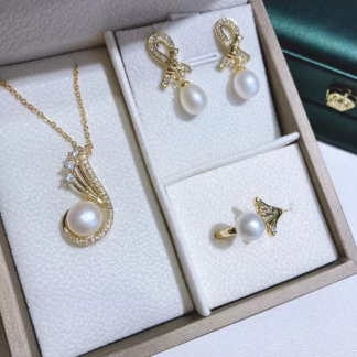 freshwater pearl jewelry set	,	plated with18k gold	,	Pearl Size :	6-8mm	,	Pearl Necklace Length :	adjustable/40+5cm	(	MJ-2248	)