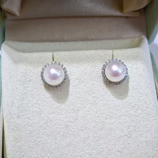 7-7.5mm Japanese akoya pearl stud earrings, S925 silver material (MJ-3001)