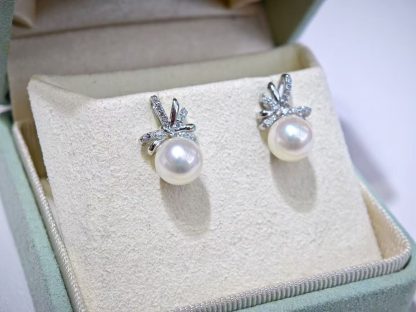 7.5-8 mm Japanese akoya pearl stud earrings, S925 silver material (MJ-3002) - Image 2