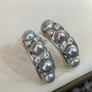 4-5mm Japanese grey color Akoya baroque pearl earrings, S925 silver material (MJ-3007)