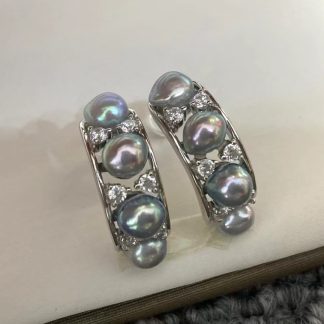4-5mm Japanese grey color Akoya baroque pearl earrings, S925 silver material (MJ-3007)