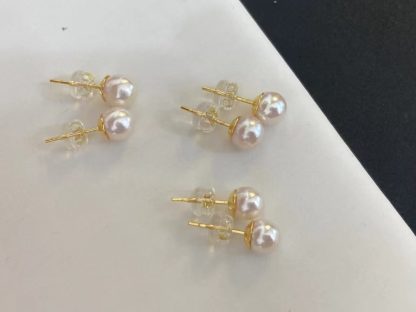 6-7mm Japanese akoya pearl stud earrings, S925 silver plated with 18K gold (MJ-3008) - Image 2