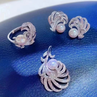 Freshwater pearl jewelry set	,	plated with silver/zircon	,	Pearl Size :	6-7mm	,	Pearl Necklace Length :	adjustable	(	MJ-2221	)