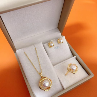 Freshwater pearl jewelry set	,	plated with18k gold	,	Pearl Size :	6-8mm	,	Pearl Necklace Length :	adjustable/40+5cm	(	MJ-2232	)