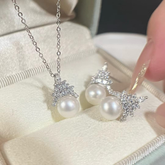 Freshwater pearl jewelry set	,	plated with sliver /zircon	,	Pearl Size :	8-9mm	,	Pearl Necklace Length :	adjustable/40+5cm	(	MJ-2236	)