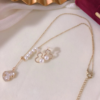 Freshwater pearl jewelry set , plated with18k gold , Pearl Size : 5-7mm , Pearl Necklace Length : adjustable/40+5cm ( MJ-2237 )
