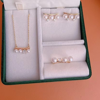 Freshwater pearl jewelry set , plated with18k gold , Pearl Size : 5-7mm , Pearl Necklace Length : adjustable/40+5cm ( MJ-2238 )