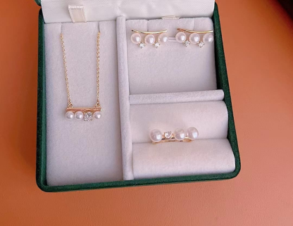 Freshwater pearl jewelry set	,	plated with18k gold	,	Pearl Size :	5-7mm	,	Pearl Necklace Length :	adjustable/40+5cm	(	MJ-2238	)