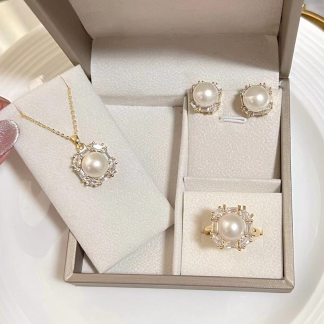 Freshwater pearl jewelry set , plated with18k gold , Pearl Size : 10-11mm , Pearl Necklace Length : adjustable/40+5cm ( MJ-2239 )