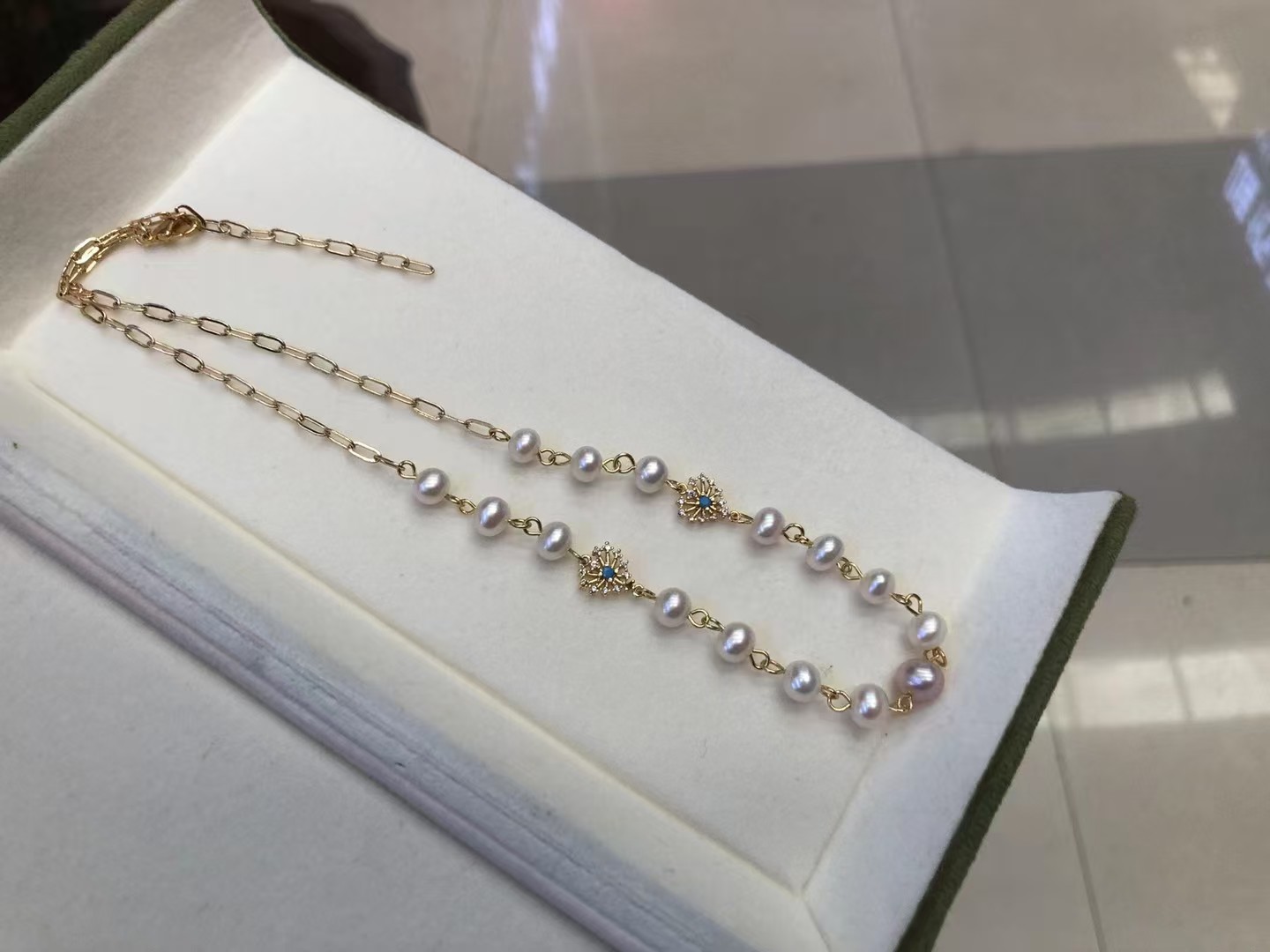 5-7mm freshwater pearl necklace, Alloy material,45cm (MJ-3009) - Image 4