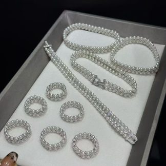 One Set of 3-4mm high quality freshwater pearl ring and pearl bracelet, S925 silver accessories (MJ-3013)