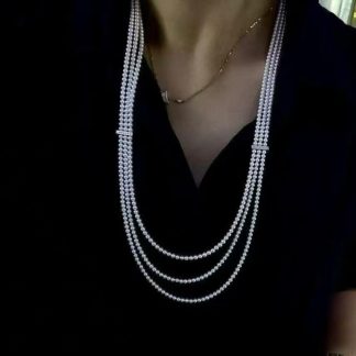 4-5mm high quality freshwater pearl necklace, three layered, 85cm (MJ-3016)
