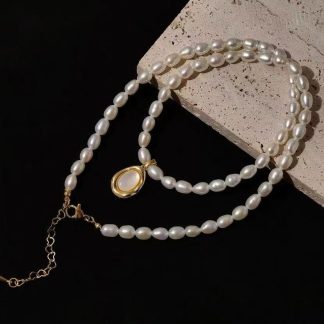 4-5mm freshwater pearl necklace, alloy material (MJ-3025)