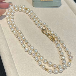 freshwater baroque pearl necklace	,	plated with 18k gold	,	Pearl Size :	6-7mm	,	Pearl Necklace Length :	80CM	(	MJ-2001	)