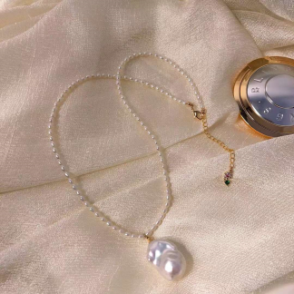 freshwater baroque pearl necklace	,	plated with 18k gold	,	Pearl Size :	3-4m+15-25cm	,	Pearl Necklace Length :	45+5cm	(	MJ-2004	)