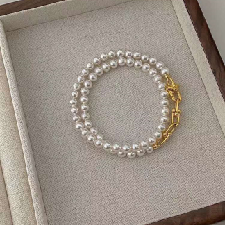 Freshwater pearl necklace	,	plated with 14k gold	,	Pearl Size :	7-8mm	,	Pearl Necklace Length :	45cm	(	MJ-2011	)