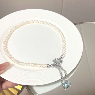 Freshwater pearl necklace	,	plated with silver/zircon	,	Pearl Size :	7-8mm	,	Pearl Necklace Length :	42cm	(	MJ-2012	)