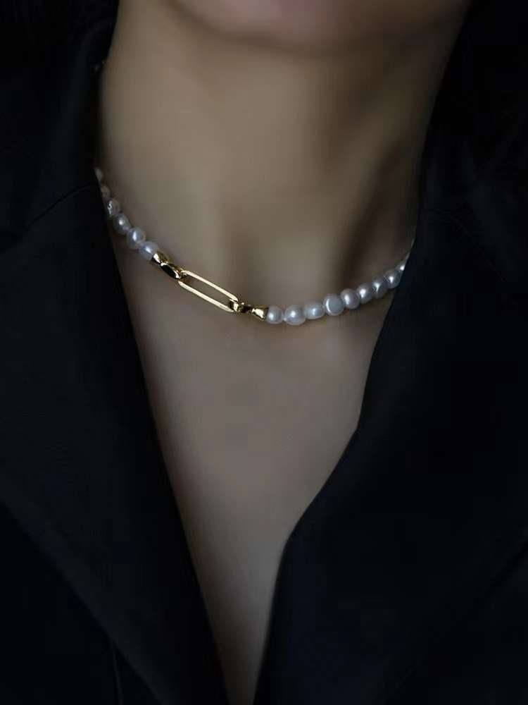 Freshwater pearl necklace , plated with 18k gold , Pearl Size : 6-7mm , Pearl Necklace Length : 40cm ( MJ-2027 ) - Image 2