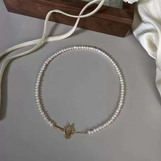 Freshwater pearl necklace	,	plated with 18k gold	,	Pearl Size :	4-5mm	,	Pearl Necklace Length :	45cm	(	MJ-2029	)