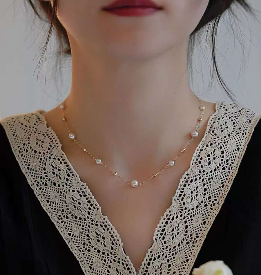 Freshwater pearl necklace , plated with 18k gold , Pearl Size : 7-8mm , Pearl Necklace Length : 50cm ( MJ-2031 ) - Image 2