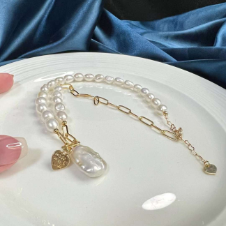 Freshwater baroque necklace	,	plated with 14k gold	,	Pearl Size :	8-9mm	,	Pearl Necklace Length :	40+5cm	(	MJ-2032	)