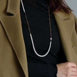 Freshwater pearl necklace	,	plated with 18k gold	,	Pearl Size :	4-6mm	,	Pearl Necklace Length :	80cm	(	MJ-2034	)