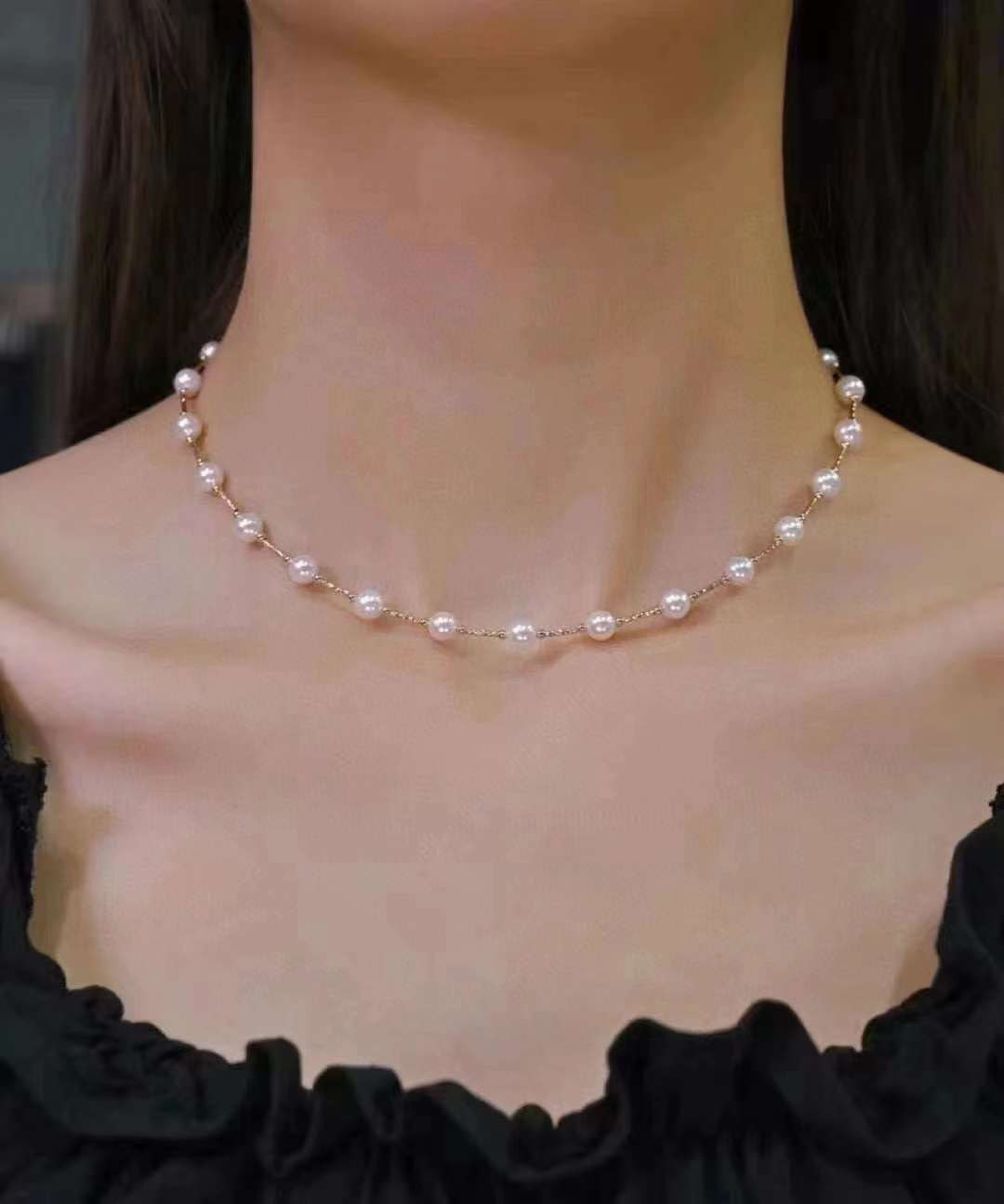 Freshwater pearl necklace , plated with 18k gold , Pearl Size : 7-8mm , Pearl Necklace Length : 40+5cm ( MJ-2035 ) - Image 2
