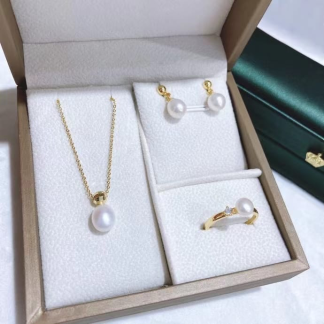 Freshwater pearl jewelry set	,	plated with18k gold	,	Pearl Size :	6-8mm	,	Pearl Necklace Length :	adjustable/40+5cm	(	MJ-2252	)