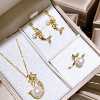 Freshwater pearl jewelry set	,	plated with18k gold	,	Pearl Size :	5-8mm	,	Pearl Necklace Length :	adjustable/40+5cm	(	MJ-2254	)
