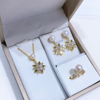 Freshwater pearl jewelry set	,	plated with18k gold	,	Pearl Size :	6-7mm	,	Pearl Necklace Length :	adjustable/40+5cm	(	MJ-2256	)