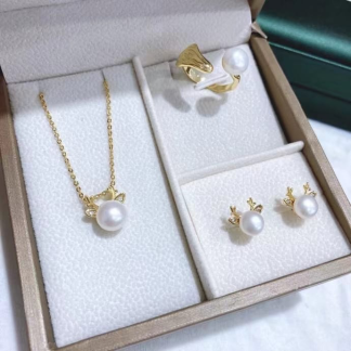 Freshwater pearl jewelry set	,	plated with18k gold	,	Pearl Size :	6-8mm	,	Pearl Necklace Length :	adjustable/40+5cm	(	MJ-2261	)