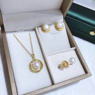 Freshwater pearl jewelry set	,	plated with18k gold	,	Pearl Size :	6-8mm	,	Pearl Necklace Length :	adjustable/40+5cm	(	MJ-2262	)