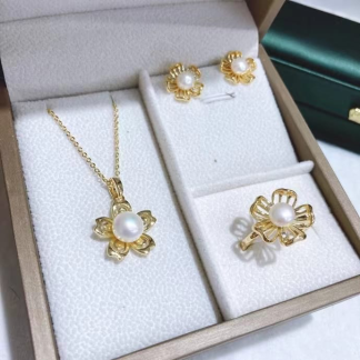 Freshwater pearl jewelry set	,	plated with18k gold	,	Pearl Size :	6-8mm	,	Pearl Necklace Length :	adjustable/40+5cm	(	MJ-2263	)