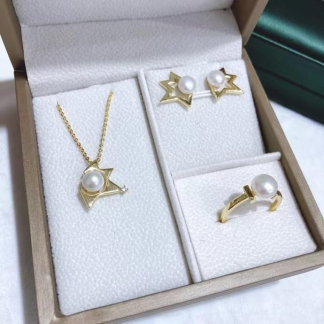 Freshwater pearl jewelry set	,	plated with18k gold	,	Pearl Size :	6-8mm	,	Pearl Necklace Length :	adjustable/40+5cm	(	MJ-2264	)