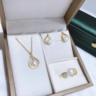 Freshwater pearl jewelry set	,	plated with18k gold	,	Pearl Size :	6-8mm	,	Pearl Necklace Length :	adjustable/40+5cm	(	MJ-2268	)