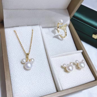 Freshwater pearl jewelry set	,	plated with18k gold	,	Pearl Size :	5-8mm	,	Pearl Necklace Length :	adjustable/40+5cm	(	MJ-2269	)