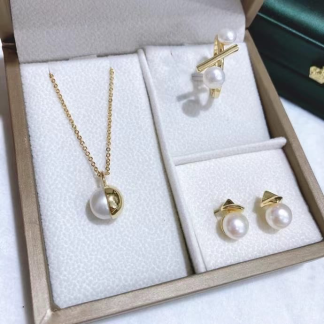 Freshwater pearl jewelry set	,	plated with18k gold	,	Pearl Size :	6-8mm	,	Pearl Necklace Length :	adjustable/40+5cm	(	MJ-2270	)