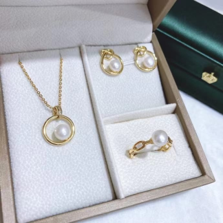 Freshwater pearl jewelry set	,	plated with18k gold	,	Pearl Size :	5-8mm	,	Pearl Necklace Length :	adjustable/40+5cm	(	MJ-2273	)