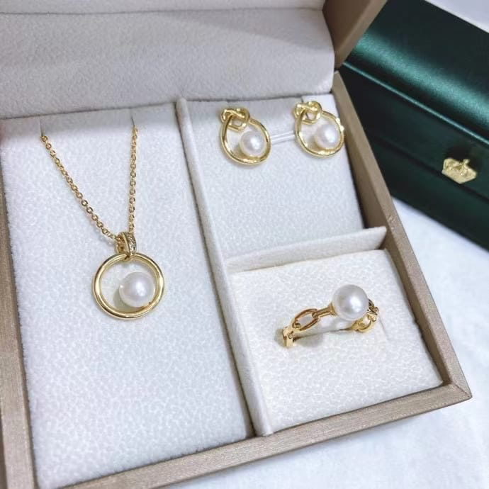 Freshwater pearl jewelry set , plated with18k gold , Pearl Size : 5-8mm , Pearl Necklace Length : adjustable/40+5cm ( MJ-2273 )