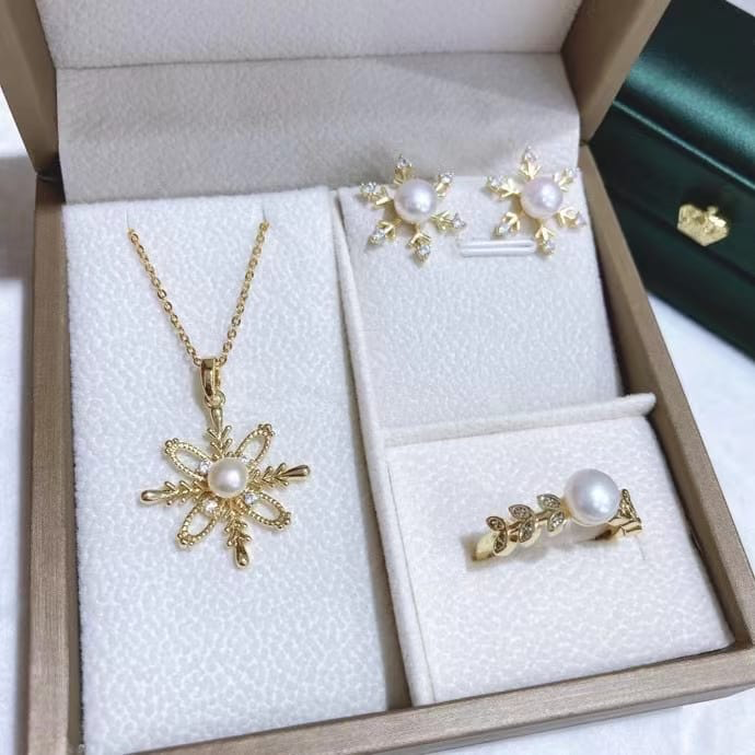 Freshwater pearl jewelry set , plated with18k gold , Pearl Size : 6-8mm , Pearl Necklace Length : adjustable/40+5cm ( MJ-2278 )