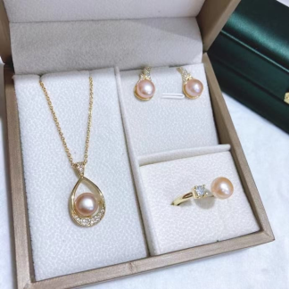 Freshwater pearl jewelry set	,	plated with18k gold	,	Pearl Size :	6-8mm	,	Pearl Necklace Length :	adjustable/40+5cm	(	MJ-2280	)